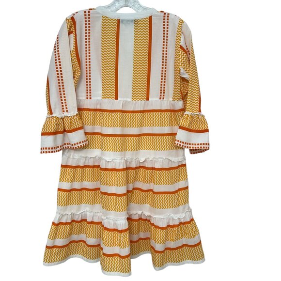 Bindu 100% cotton V neck 3/4 sleeve women's oversized flare dress size S - Picture 2 of 5